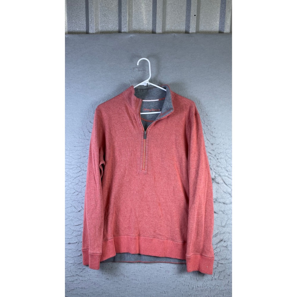 Tommy Bahama 1/4 Zip Pullover Mens M Coral Excellent Textured Knit Sweater 14141